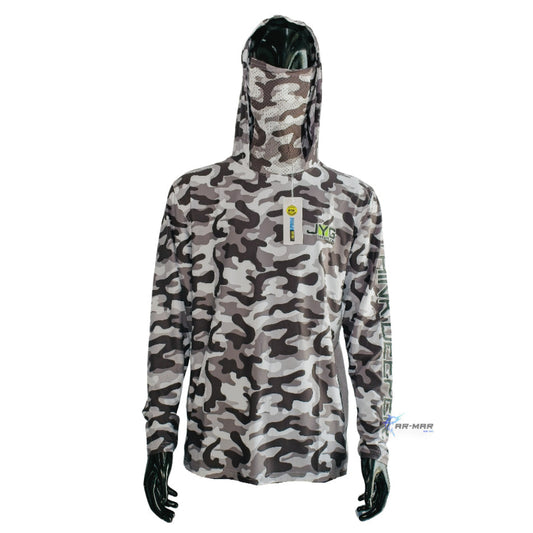 Jyg Pro Hooded Face Mask Fishing Shirt Black and White Camo
