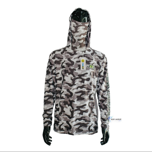 Jyg Pro Hooded Face Mask Fishing Shirt Black and White Camo
