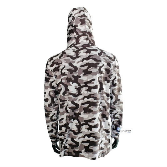 Jyg Pro Hooded Face Mask Fishing Shirt Black and White Camo