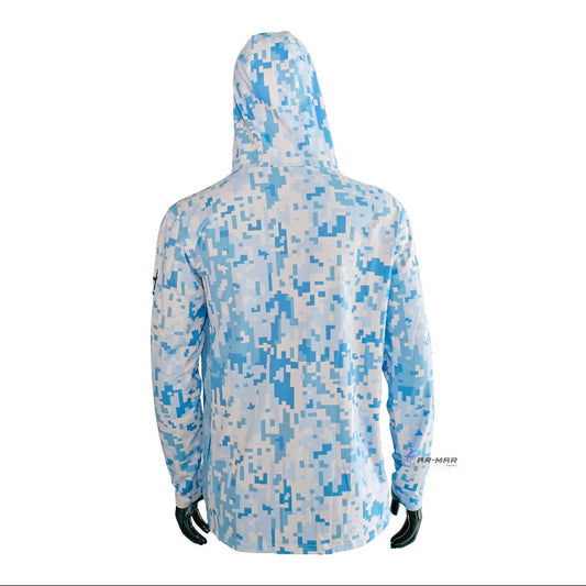 Jyg Pro Hooded Face Mask Fishing Shirt Blue Diji Camo